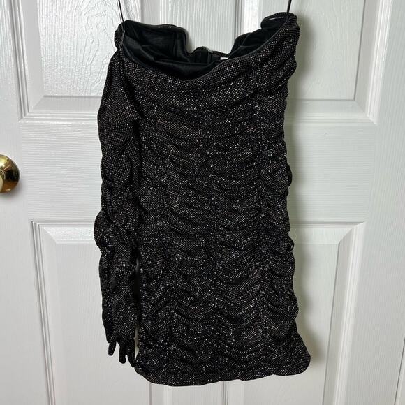 SAU LEE Revolve Black Strapless Faye Metallic Ruched Mini Dress W/ Gloves 4 - Picture 2 of 9
